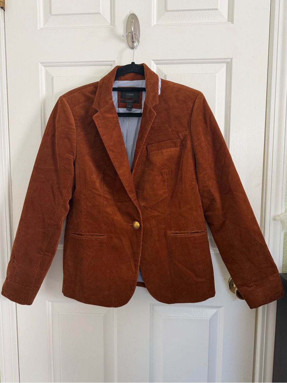 J. Crew Women's Campbell Corduroy Cotton Blazer in Rust Brown Size 12